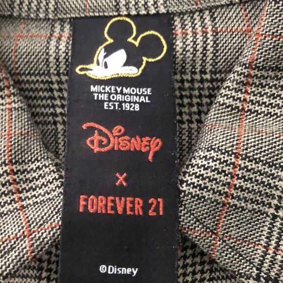 Disney X Forever 21 Size S Micky Mouse Plaid Crop Long Sleeve Button Up Shirt - Picture 7 of 9
